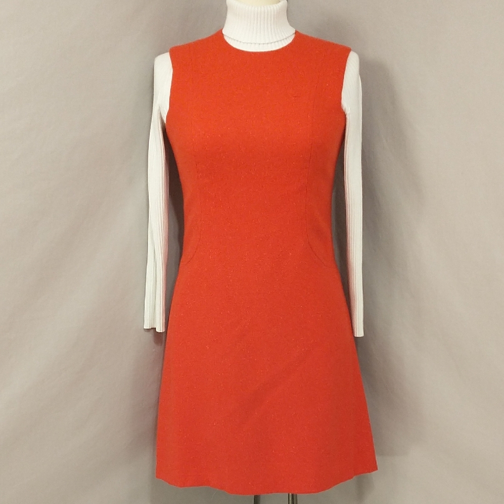 Vintage Red Wool Jumper Sleeveless Dress Short Midi John Meyer Norwich 70s SeeMs